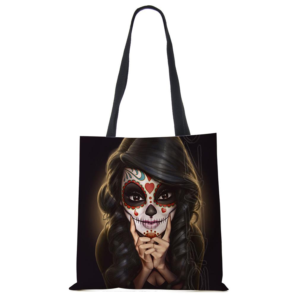 Unique Sugar Skull Print Tote Bags For Women Traveling Shoulder Bags Large Capacity Foldable Lady Printed Handbags CLE