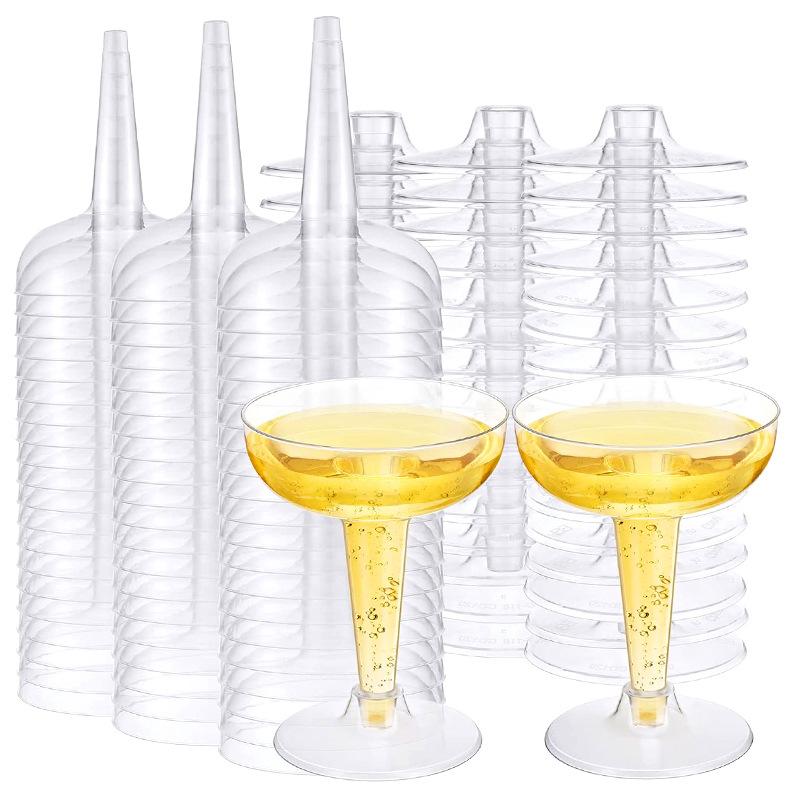 50pcs Disposable Plastic Champagne Glasses Cocktail High Footed Glasses Crystal Glasses Imitation Glass Wedding Party Supplies