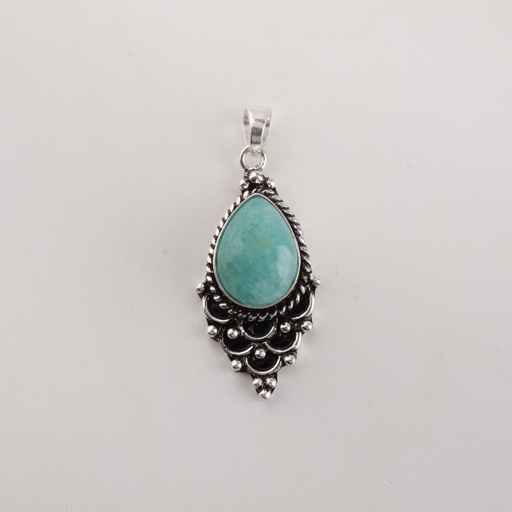 Amazonite Gemstone 925 Sterling Silver Statement Pretty Pendant 1.5" For Engagement Gift PP-70-26