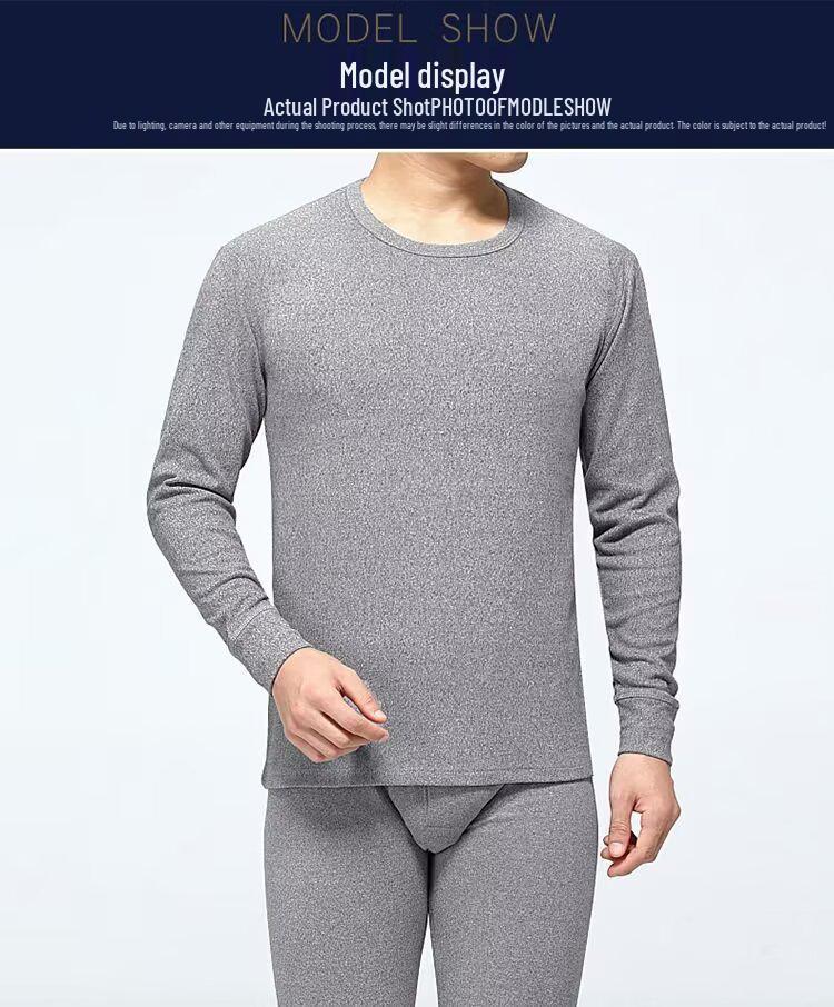 Męski Jesienno-Zimowy Ciepły Zestaw Bielizny z Okrągłym Dekoltem - Jednolity Kolor, Duży Rozmiar Warstwa Bazowa