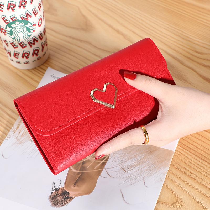 Cute PU Leather Heart Shaped Decoration Long Purse Buckle Cl billetera Cute PU Leather Heart Shaped Decoration Long Purse Buckle Cl billetera