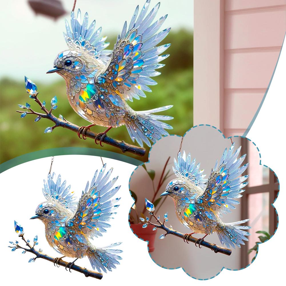 2D Acrylic Hummingbird Hangings Pendant Ornaments Sun Catcher Window Stained Birds Hummingbird Window Garden Decor