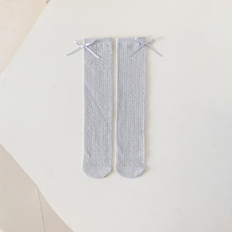 Summer Girls Hollow Mesh Bow Knee High Socks 3-8T Comfortable Breathable Children Stockings 4 Colors