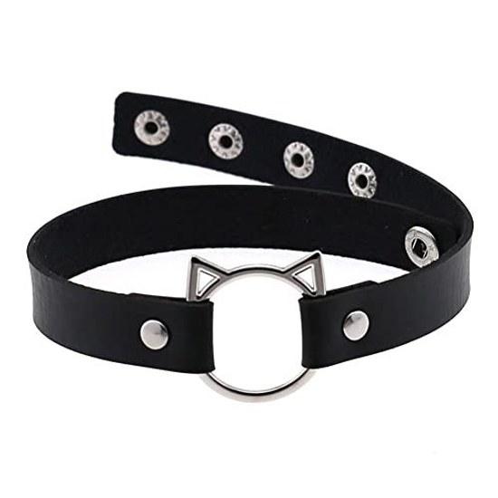 DECI Choker Heart Cat Circular Collar Leather Necklace Adjustable Size Accessory Gothic Alternative Unique Cosplay Harajuku Style Unisex