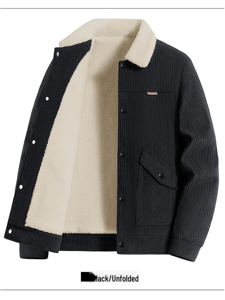 Herren Winter Cordjackett, Samt gefüttert, Reverskragen, Trendiger lockerer Schnitt, Lässiges vielseitiges Design