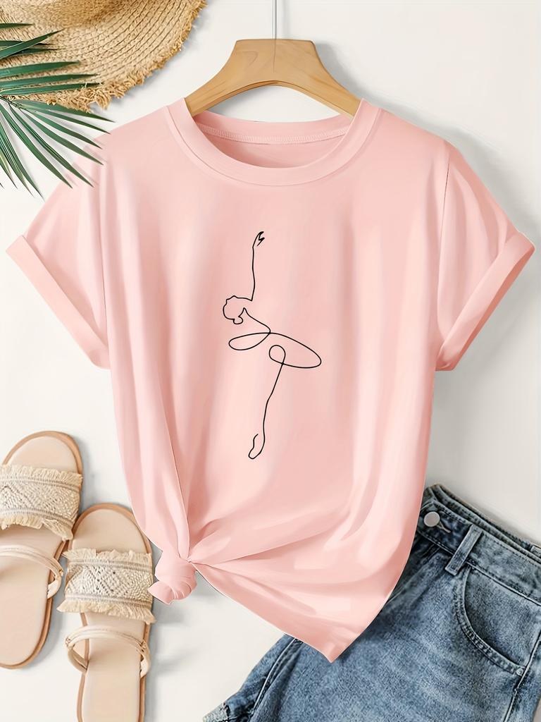 Women Men with Ballet Dancer Line Art Design T-shirt Vintage Fashion Tee Harajuku Cotton Streetwear Oversize Loose Short Sleeve