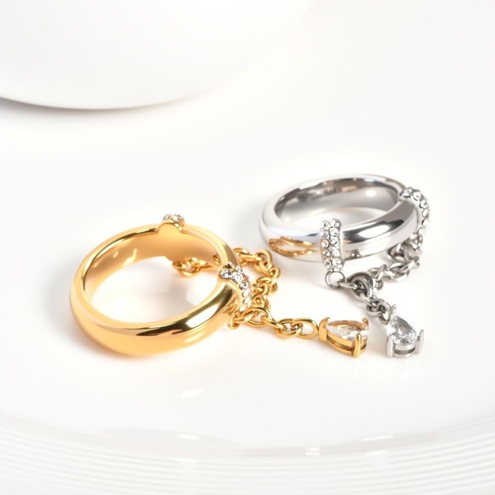 18k Gold Plated Tassel Ring High Polished Pendant Ring Boho Water Drop Ring Women