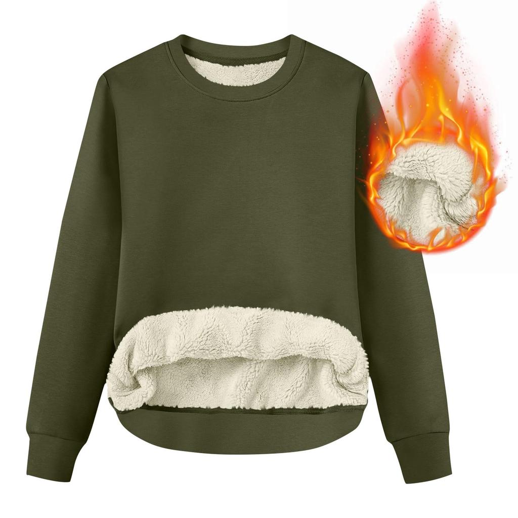 Women's Casual Fashion RoundNeck Pullover Top Winter Solid Color Plush Sweatshirt