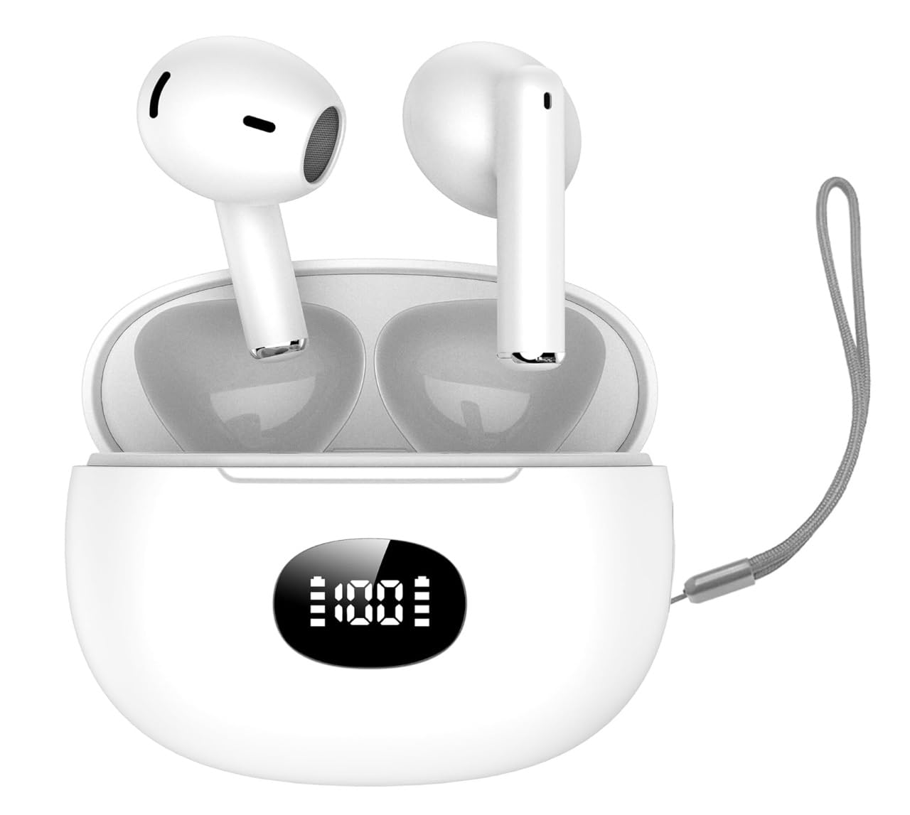 

Беспроводные Bluetooth-наушники с 6 силиконовыми вкладышами, интеллектуальным шумоподавлением ENC для звонков с использованием ИИ, IPX7, до 65 часов работы, новейший Bluetooth 2025, звук HIFI, низкая задержка, мгновенное белый