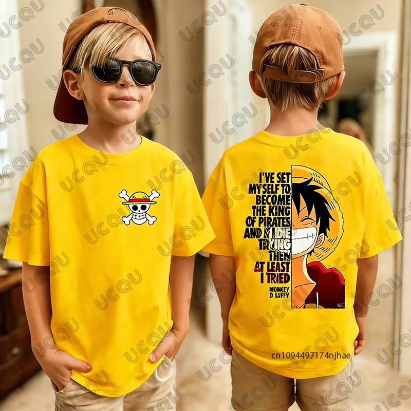 2026 Hot Sale One Piece Anime Monkey D Luffy Graphic Cotton Children's T-shirt Summer Short Sleeve Tees Casual Kids/Adult Tops