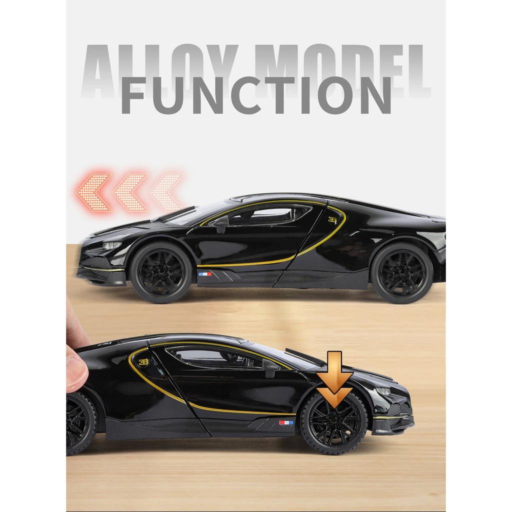 Modèle de voiture Bugatti Tourbillon Supercar en alliage 1/24 Son et lumière Rappel Jouet pour enfants Objets de collection Cadeau d'anniversaire