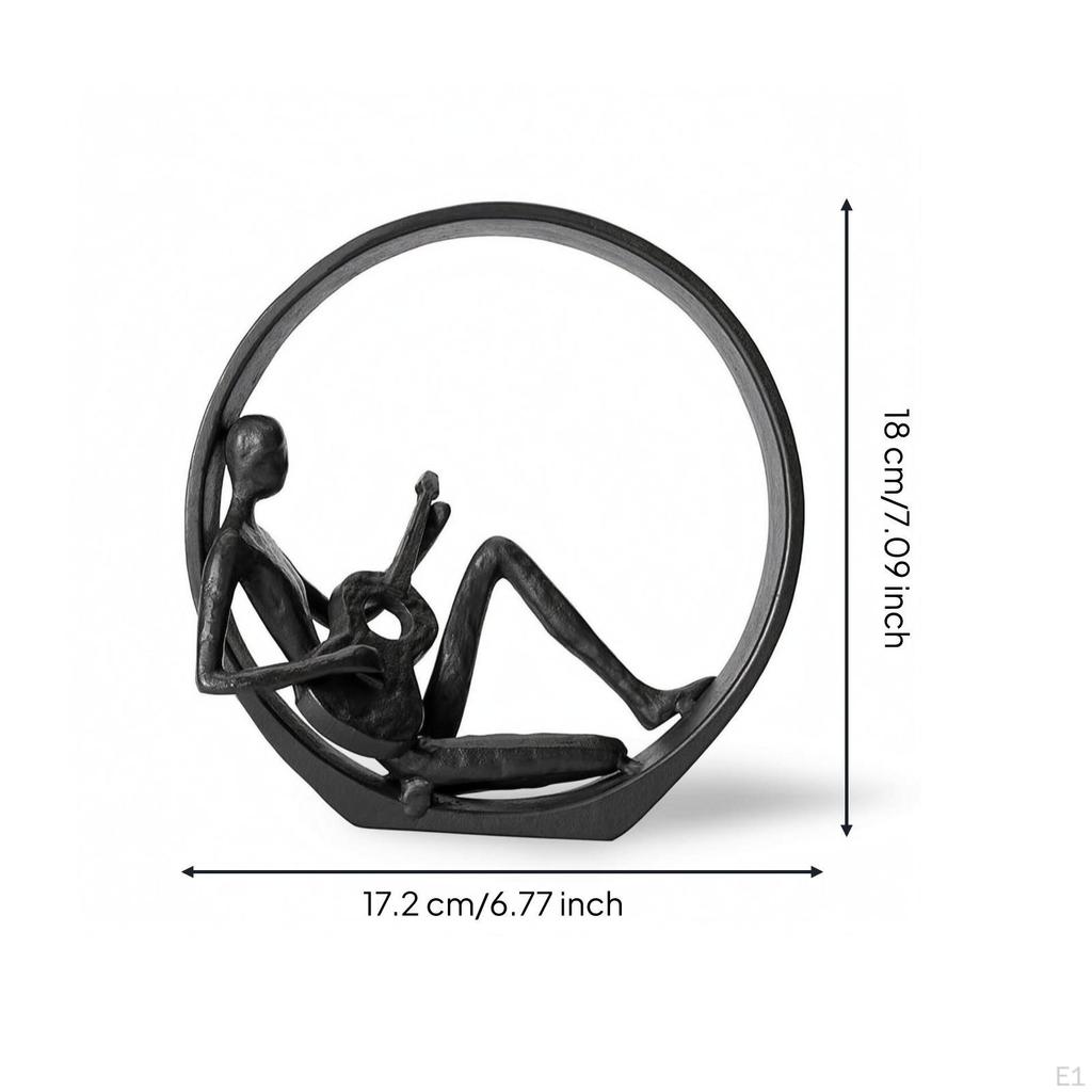 Seated Guitar Sculpture Matte Black Abstract Musician Statue Minimalist Metal Circlet for