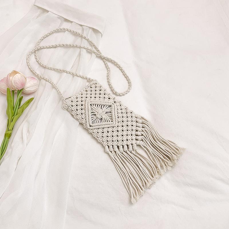 2025 Summer New High-value Handmade Cotton Thread Woven Bag Shoulder Underarm Bag Straw Woven Bag Hollow Beach Bag