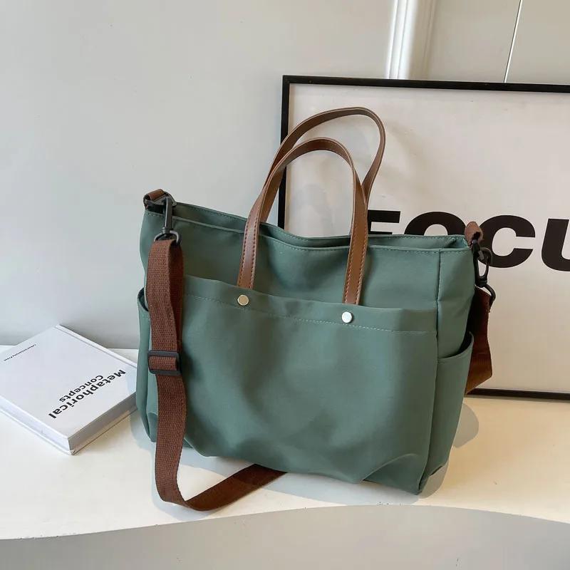New Korean Version of the Single Shoulder Crossbody Bag for Women Simple Literary Solid Color Lazy Wind Canvas Large Bag