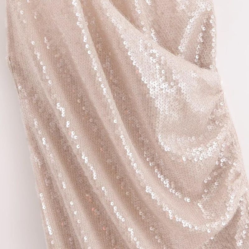 Kaslead New Arrival Women's Clothing Fashion Style Silm Sequin Sequin Pleated Halterneck Dress 4813835