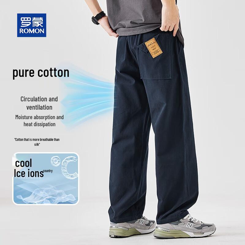 Romon Men s Cotton Retro Straight Casual Pants L