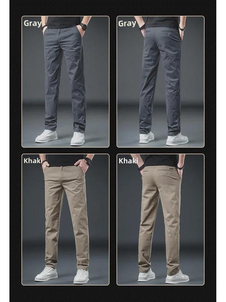 Men's Slim Straight Khaki Casual Pants - High-End Pure Cotton Trendy Trousers