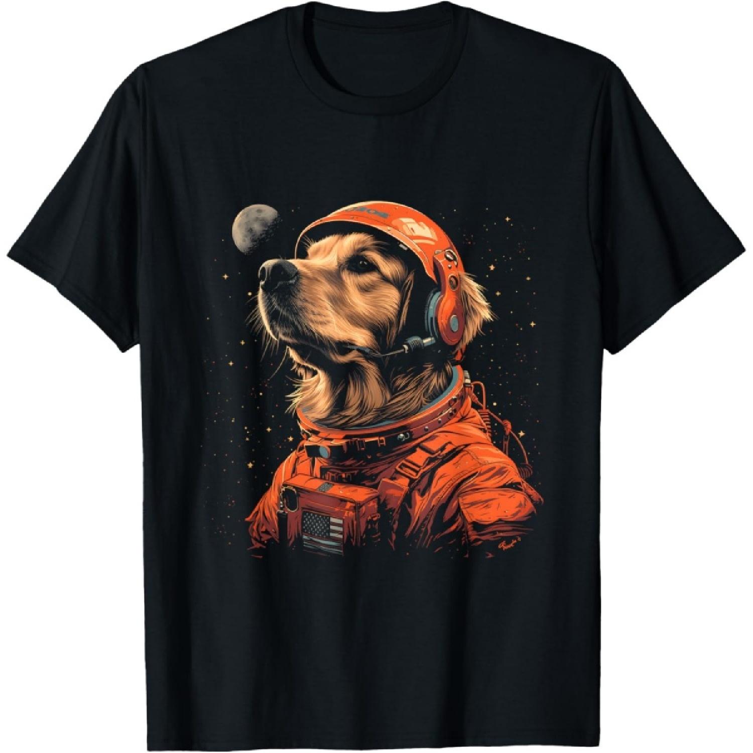 Funny Golden Retriever Lovers Dog Astronaut In The Space Men Women Kids T-Shirt S