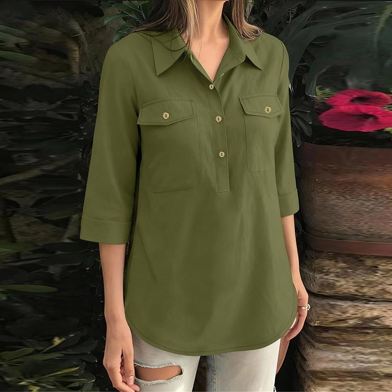 ZANZEA Women Casual Turn Down Collar 3/4 Sleeve Loose Blouse