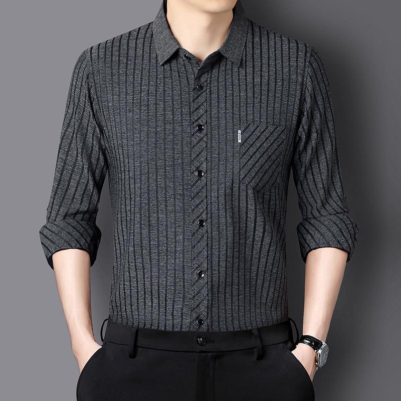 

Мужская рубашка Высококачественная осенняя рубашка Мужская не требующая глажки Одежда для отцов среднего и пожилого возраста 4XL