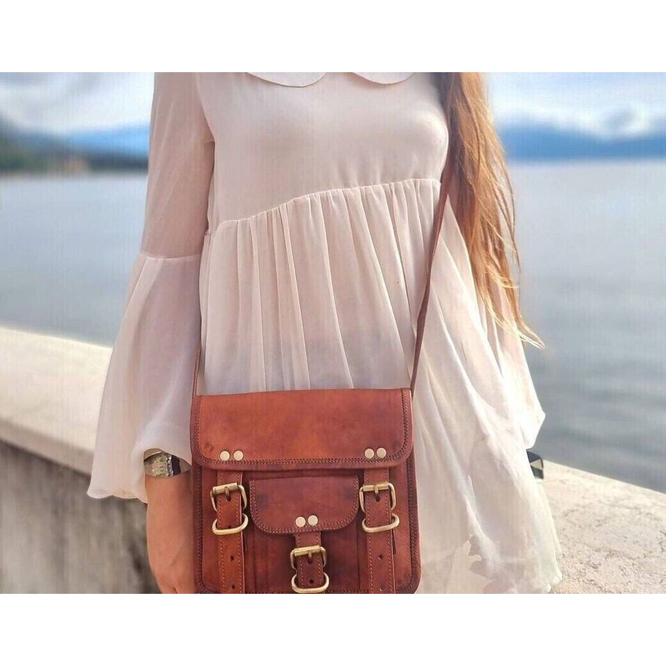 7X9 Goat 90S Leather Vintage Brown Messenger Bag Shoulder Bag Briefcase Handmad