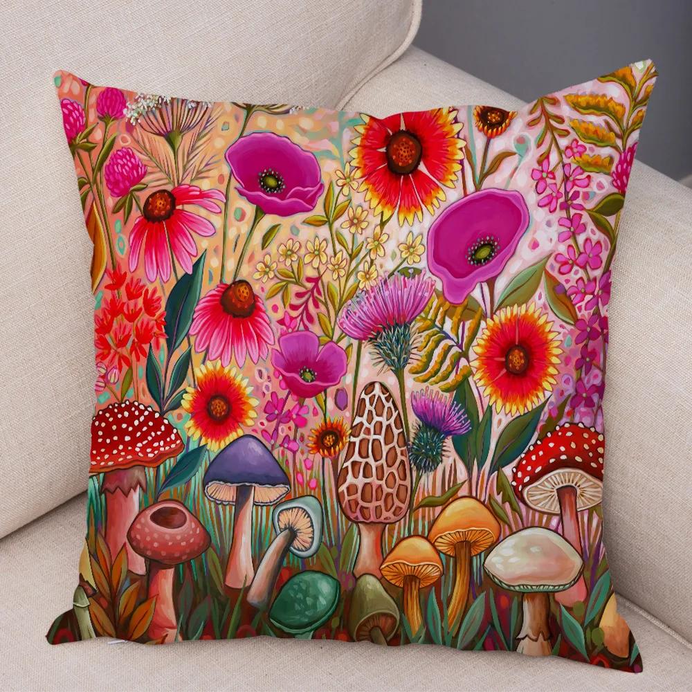 Nordic Watercolor Flower Pillowcase Soft Plush Decor Cartoon Floral Plant Cushion Cover for Sofa Home Children Room Pillow Case