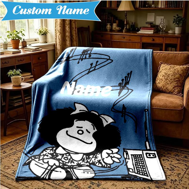 Custom Name Mafalda's Portrait Blanket Lightweight Ideal Bedding Blanket Perfect for Travel, Camping, Living Rooms, Sofas, Christmas Gift