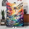 Colorful Dragonfly Pattern Flannel Blanket, Suitable For Sofa, Bed, Lunch Break Blanket, Camping Travel Multipurpose Blanket