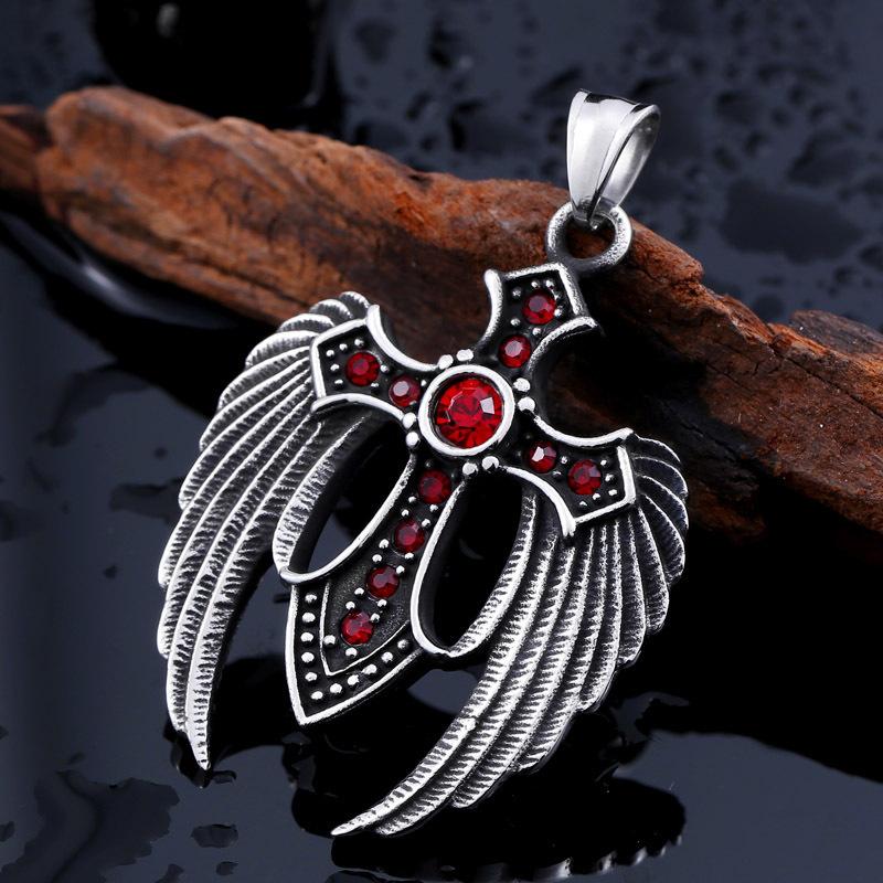 Retro Jewelry Fashion Popular Men's Nightclub Pendant Angel Cross Necklace