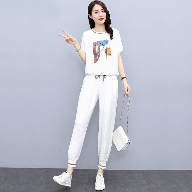 Moda Estiva Donna Tuta Sportiva in Seta Ghiaccio Ampia Giovanile Snellente Set Due Pezzi Abbigliamento Casual alla Moda