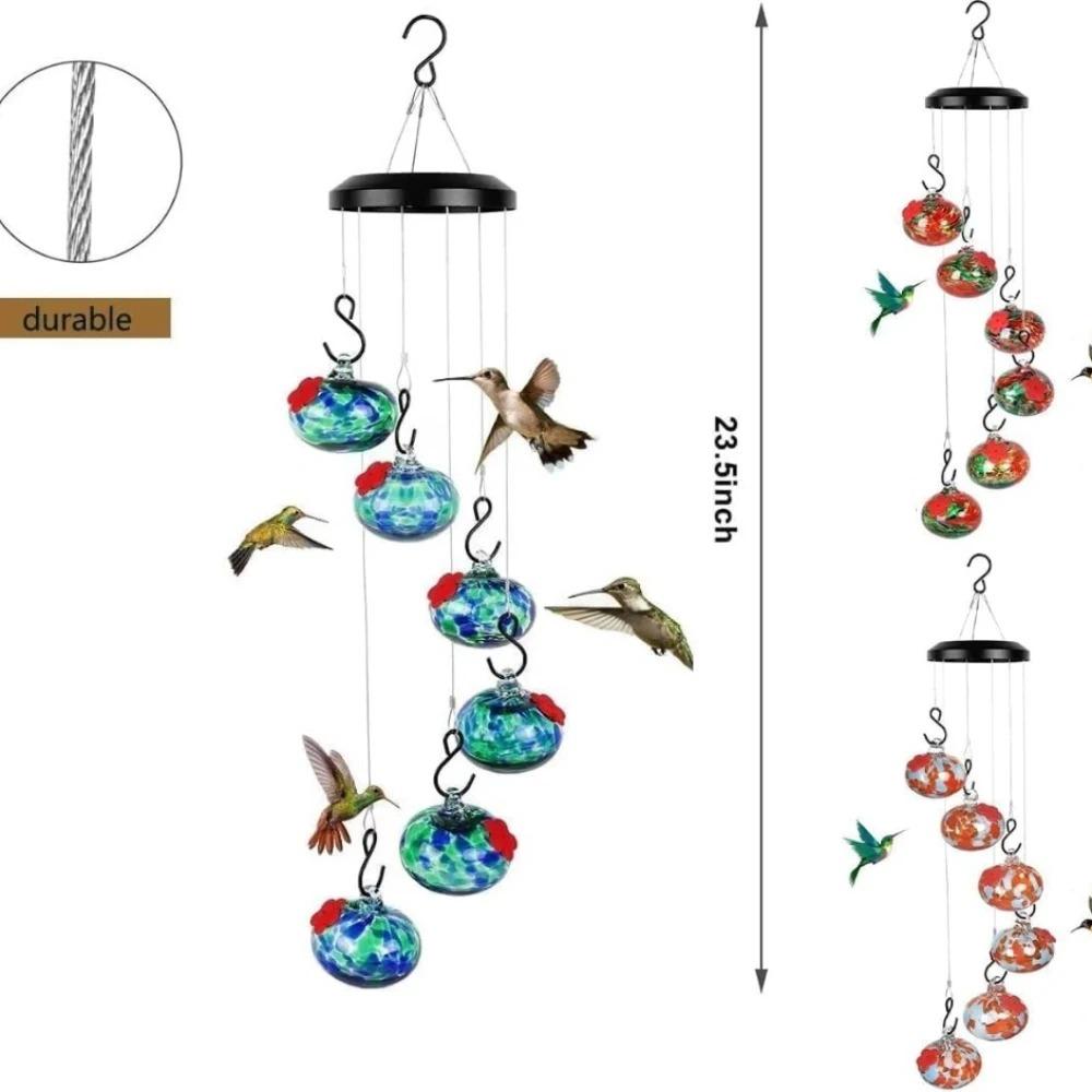 Charming Wind Chimes Hummingbird Feeders Hanging Metal Round Window Bird Feeders Suction Cup Garden Decor Outside Food Container