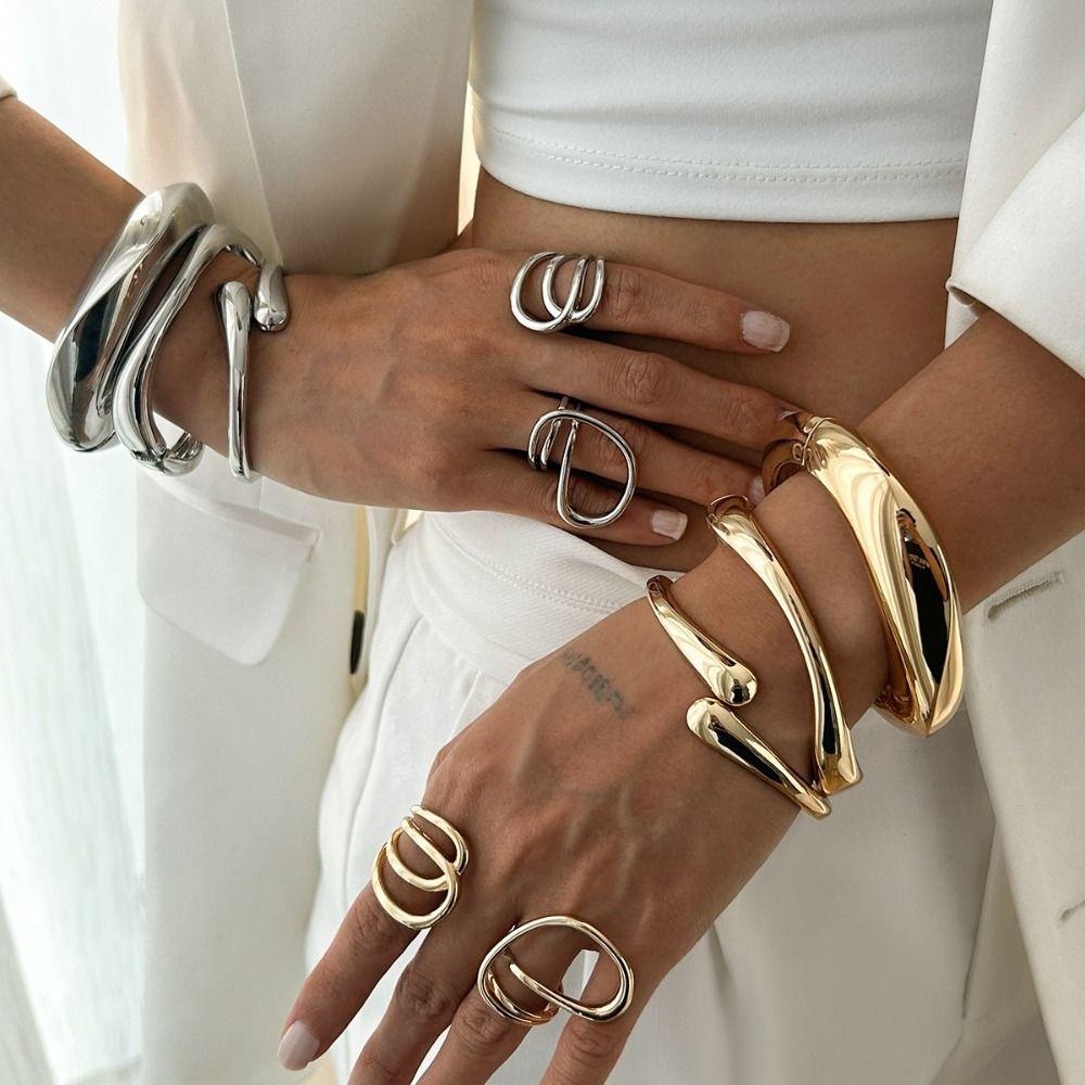 Vintage Punk Women Bracelet 3 Styles Geometric Spring Bangles Metal Cuff Bangles  Bracelet Charm