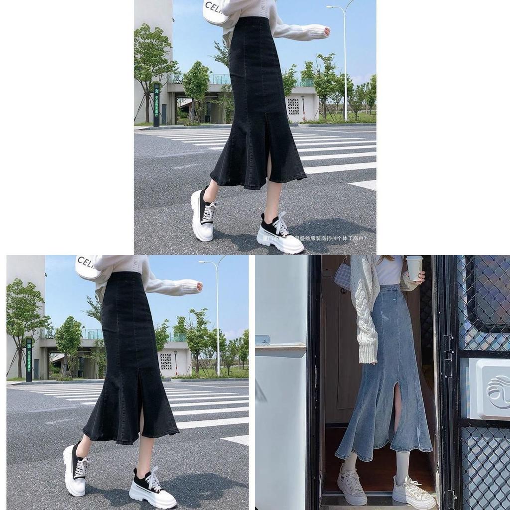 Cotton Blend Midlength Pencil Skirt With Zipper And Ruffle For College Girls