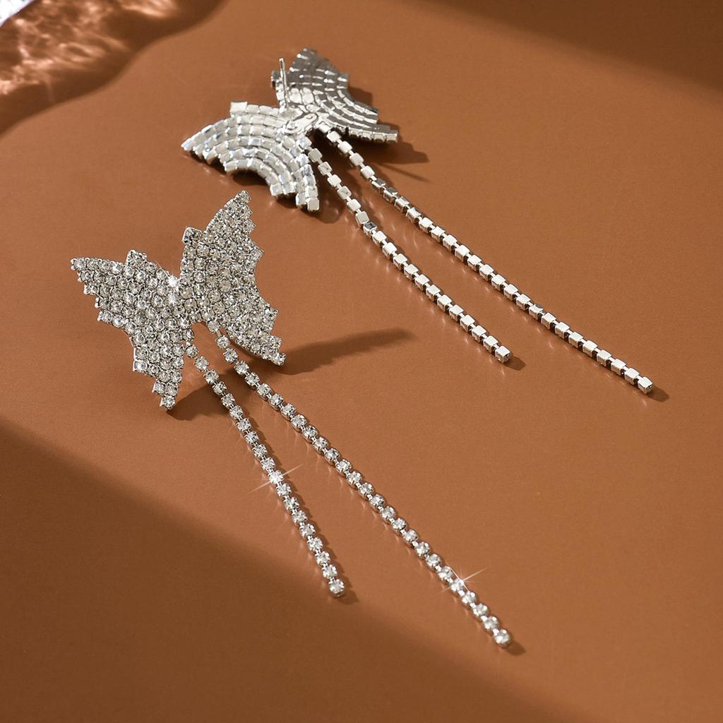 Rhombus Necklace Set Bridal Accessories Fashion Long Tassel Butterfly Earrings Jewelry Set