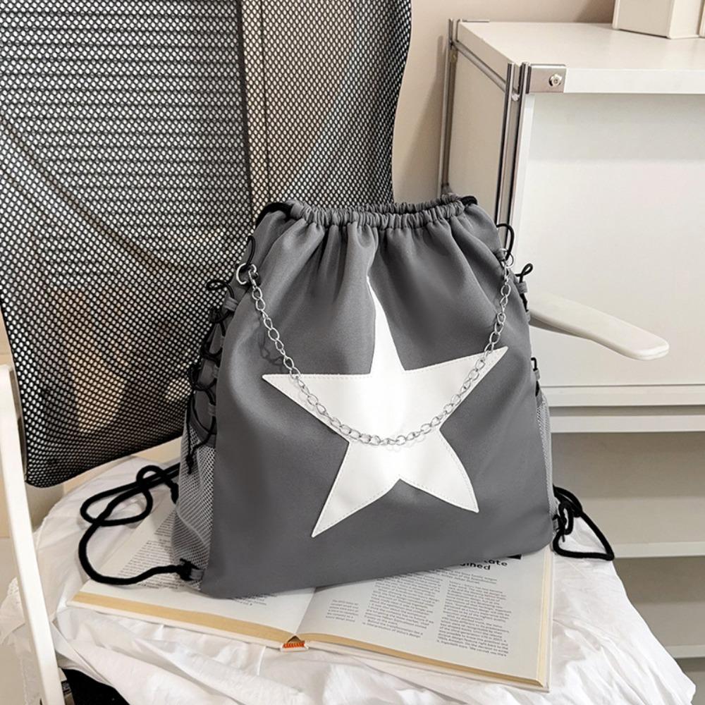 Harajuku Style Star Drawstring Backpacks Y2k Student Schoolbag Fashion Nylon Backpacks Travel серый