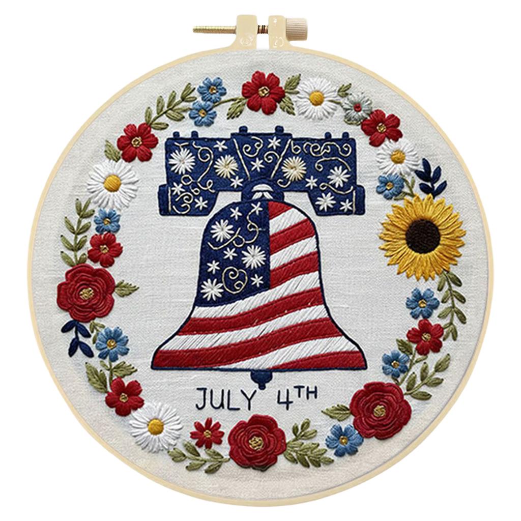 29x29cm DIY Cotton Embroidery Kit Handmade Pre-Printed Pattern Needlework Independence Day Hand Stitch Kit for Craft Lover Gift