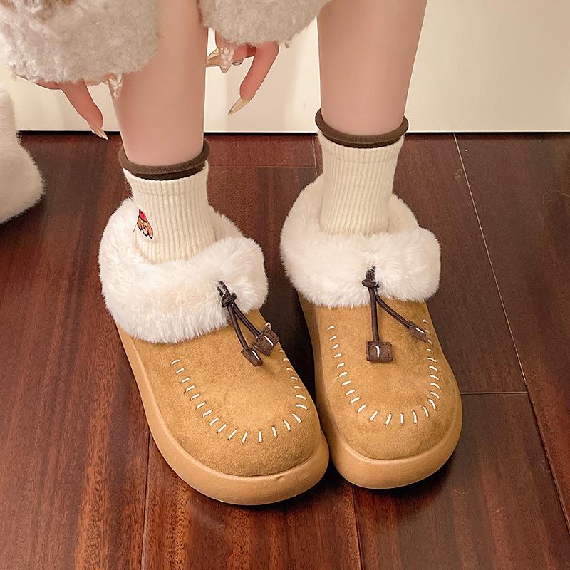 New fashionable versatile fluffy snow women's shoes winter platform plush thermal bag and confinement cotton shoes women