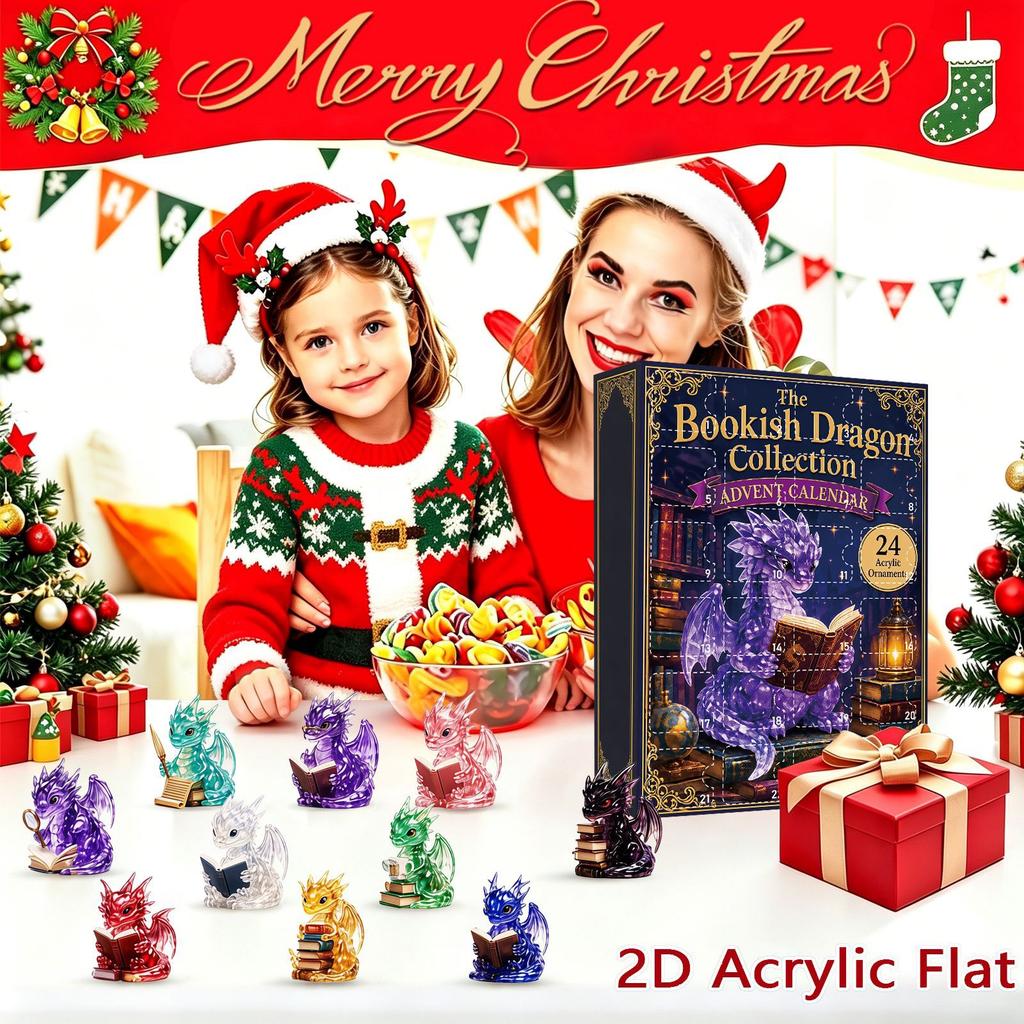 2026 Christmas Countdown Calenda, 24 Christmas "Dragon Reading a Book" Tree Ornament,Holiday Gift for Christmas