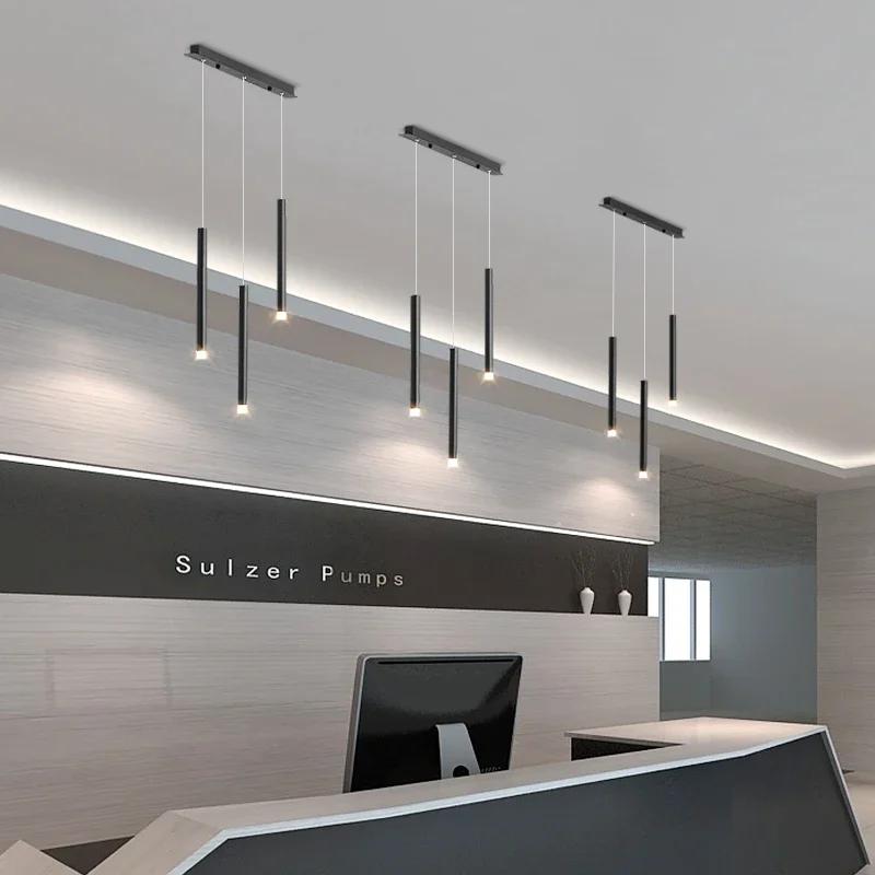LED Restaurant Pendant Lamp Nordic Long Downlight Kitchen Dining Room Table Modern Black Hanging Chandelier Office Cafe Lighting