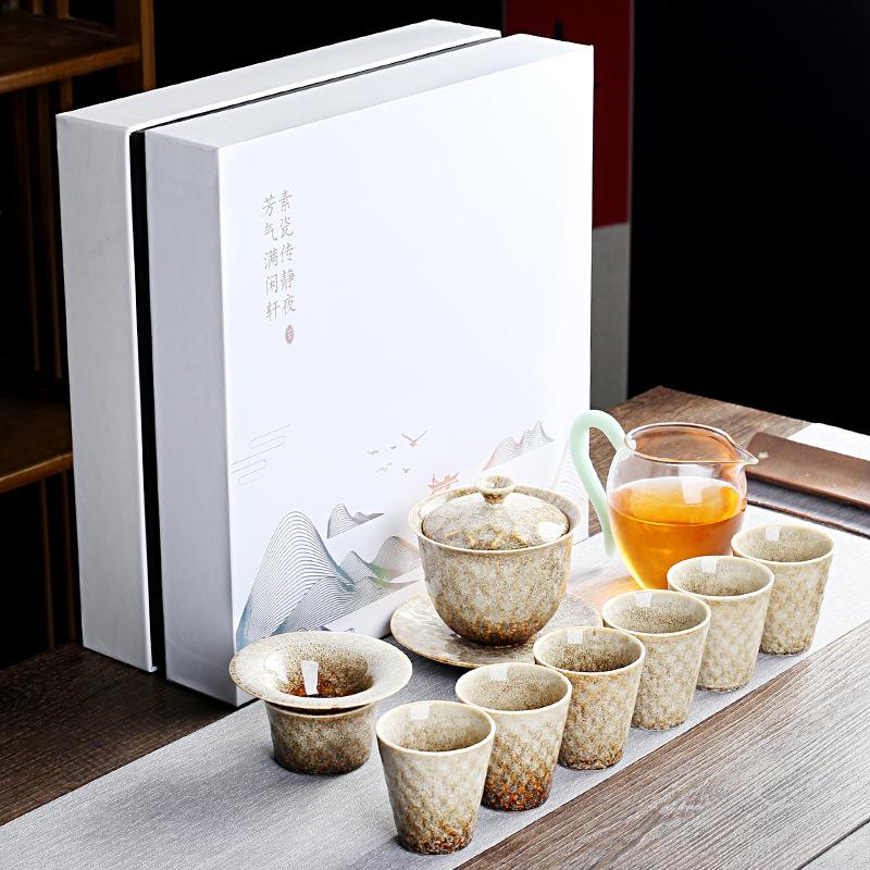 Kung Fu tea set, household light luxury teapot, teacup cover bowl, complete set, living room, office tea way, high-end gift box