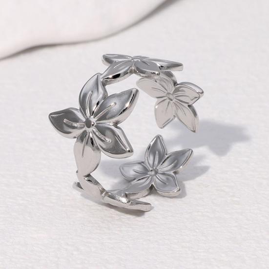 Middle Finger Ring Minimalist Flower Shape Open Adjustable Fit Women Ring Stainless Steel Texture