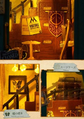 Moin Moin Dollhouse Miniature DIY Kit Set [English Instructions] Book-Shaped Green Magic Shop LED Light Paper Craft Bookends Book Town Bakery Classic