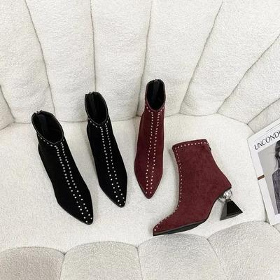Fashion 2025 Shallow Spring Autumn Women Ankle Boots Punk Pointed Toes Heels Designer High Heels Ladies Short Boots Back Zip