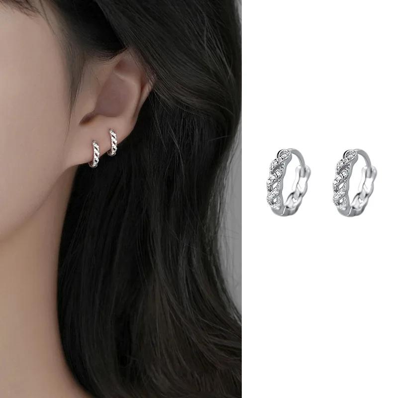 Real  Sterling Silver Zircon Twisted Round Hoop Earrings for Women Trendy Fine  Minimalist Geometric Accessories