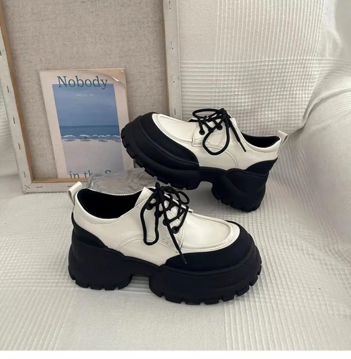 

Модные черные кроссовки женские весна осень новые дизайнерские туфли с толстыми подошвами большого носка на шнуровке повседневные туфли Zapatillas Mujer 40 покинуть белый