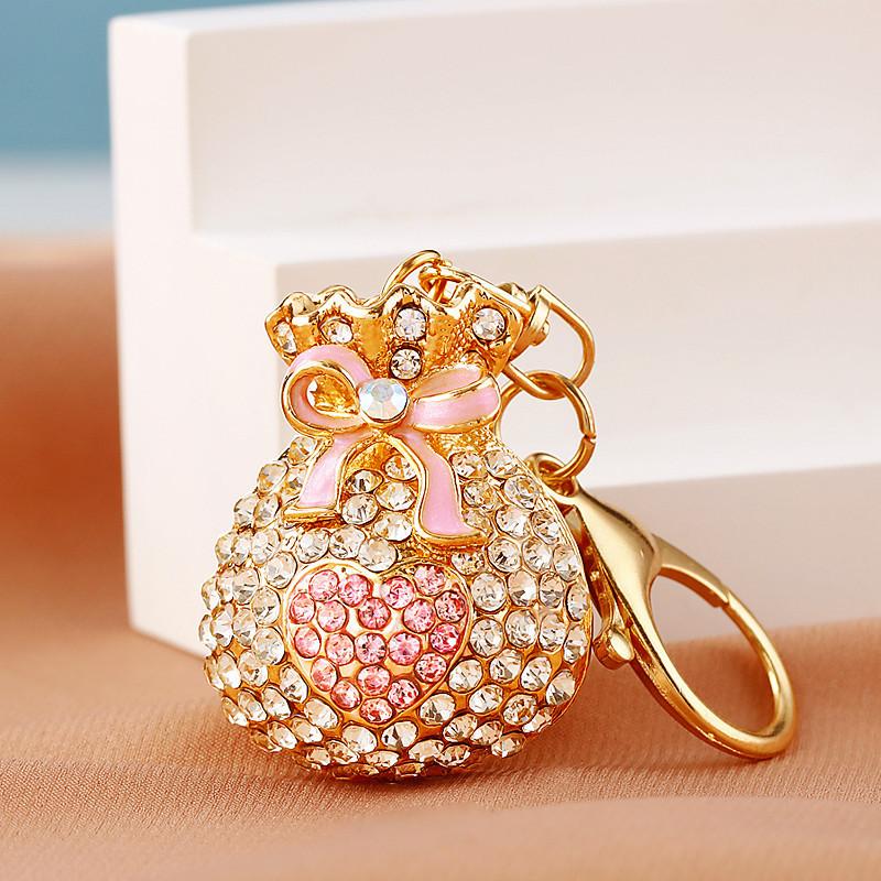 Elegant Rhinestone Embellished Heart Lucky Bag Keychain For Creative Gift Giving