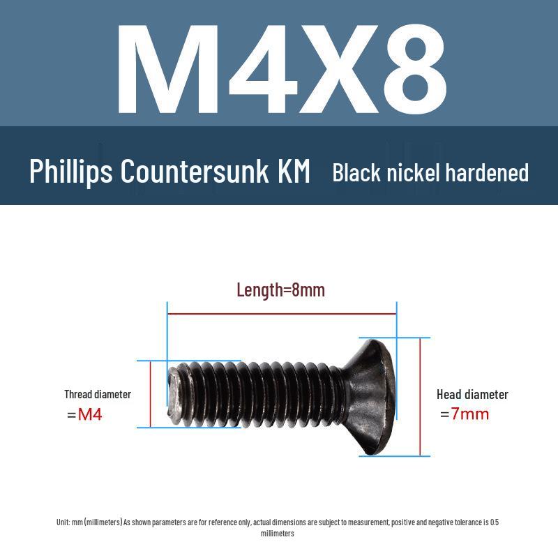 Yigu Uhlíková ocel Černý nikl Kalené KM Šrouby s plochou hlavou Phillips M2-M4 pro elektroniku