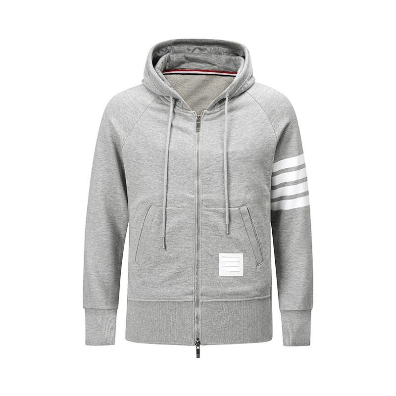 Unisex Cotton Woven Stripe Hooded Zip-Up Sweatshirt With 4-Stripe Detail Regular Fit Casual Daily Wear