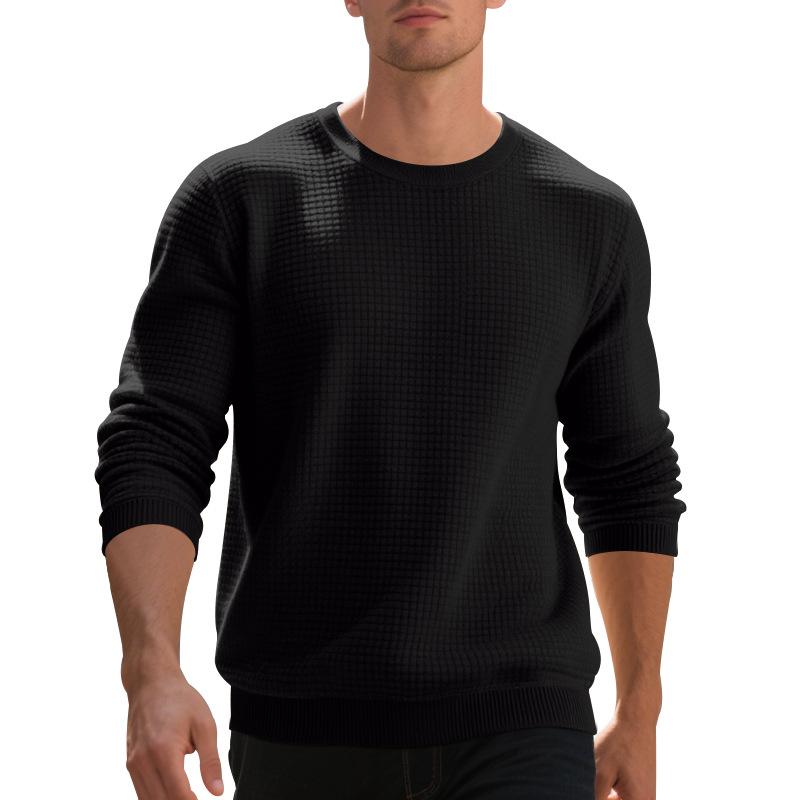 Loose-fit casual men's minimalist sports jacquard small check round-neck long-sleeved sweatshirt