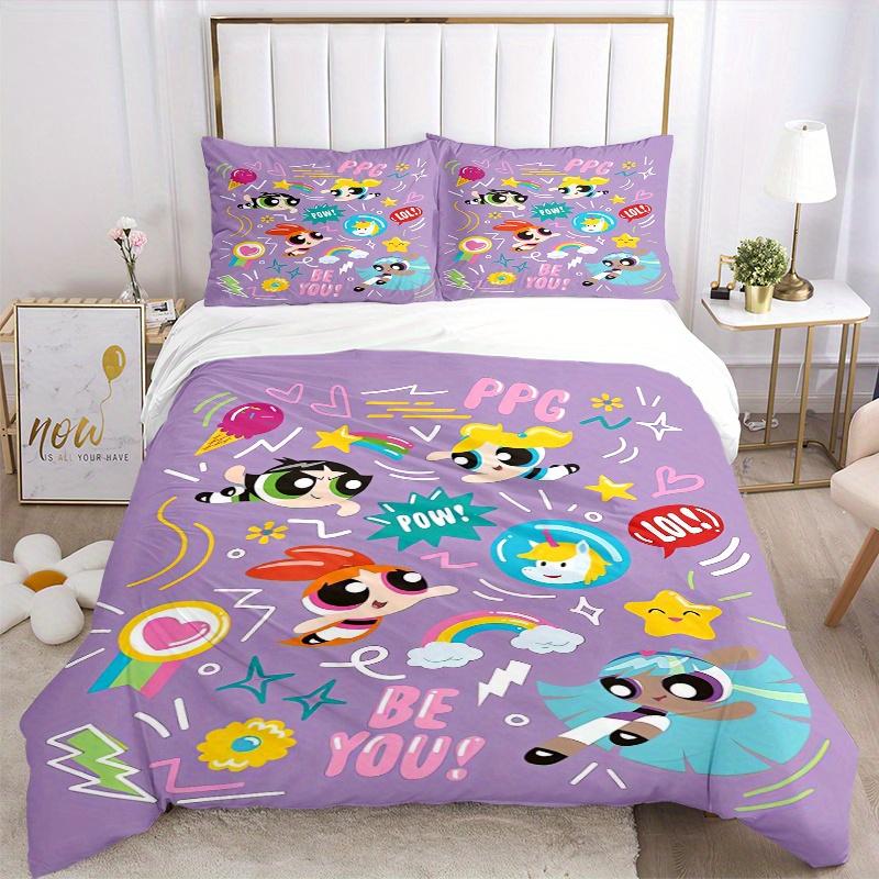 3-teiliges Powerpuff Girls Motiv Bettwäsche-Set, Weiche und Bequeme Bettbezug für Schlafzimmer, Gästezimmer (1 Bettbezug + 2 Kissenbezüge, Kissenkern N